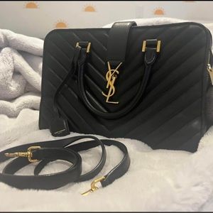 Saint Laurent Black Matelasse Leather Small Monogram Cabas Tote